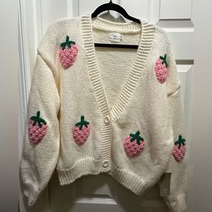 Luna Ivy cream cardigan with pink strawberries NWT L